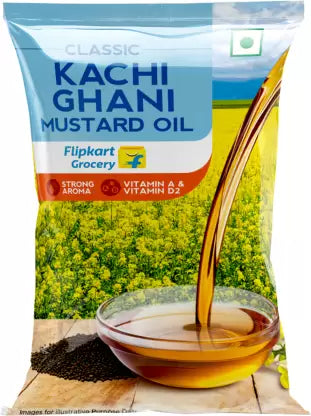 Classic Kachi Ghani Mustard Oil Pouch by Flipkart Grocery (Sorisa Tela)  (1 L)