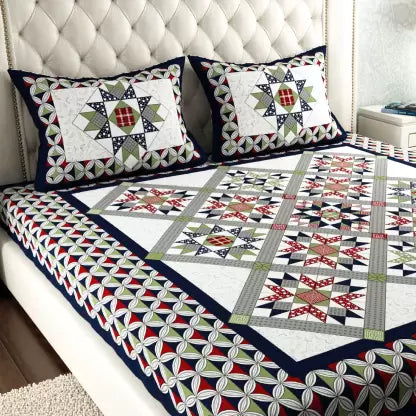 Leo Creation 144 TC Cotton Double Jaipuri Prints Flat Bedsheet  (Pack of 1, Blue, Gree, Red, Grey, Light Grey)